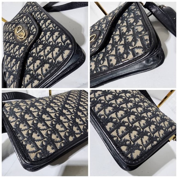 Authentic CHRISTIAN DIOR Vintage Trotter Jacquard Shoulder Bag Black/Beige - Picture 15 of 16